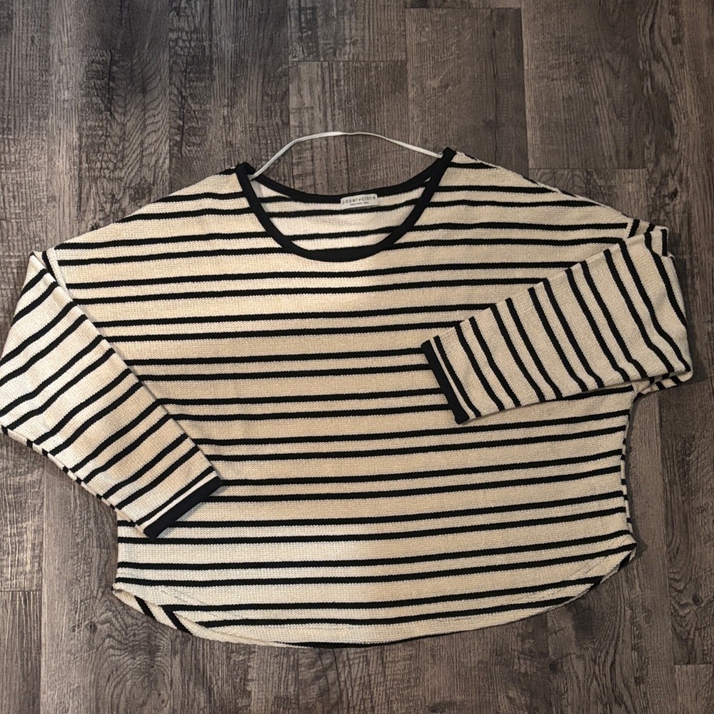 Paper Crane Oversized Long Sleeve Sweater - Black and Cream Stripe - Size Small